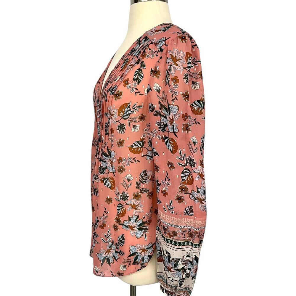 Veronica Beard Blouse Womens 8 Pink Floral Boho V Neck Long Sleeve Tunic Top - Picture 4 of 13